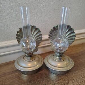 Vtg MCM Metal Oil Hanging Lanterns Nautical Patina Decor Pair Of 2 Wall Decor